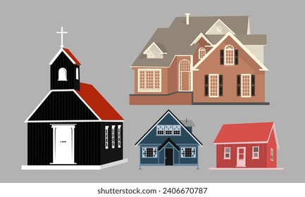 House vector illustration. Building, real estate, cottage, villa. Architecture Vector illustrations. 3d modern houses. Cartoon house design.