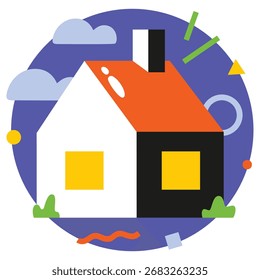 House Vector Illustration. Flat Minimal Design. Editable Illustration for Web, Mobile, Print