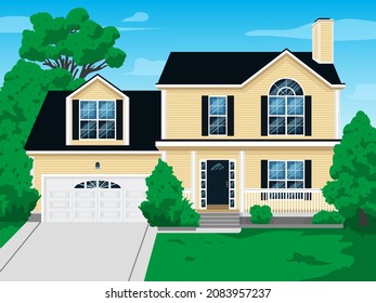 house vector illustration and landscpae enviroment with blue sky