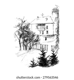 House, vector illustration on canvas