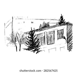House, vector illustration on canvas