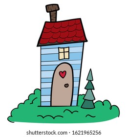 House Vector illustration on transparent backgrounds. house exterior, family house, Hand drawn illustration.
