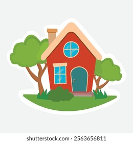 House Vector Illustration Sticker. Cute house vector sticker, ideal for home decor or real estate designs