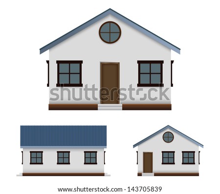 House vector image set in three point of view, front, back, and side. using gradient meshes, transparencies, eps 10