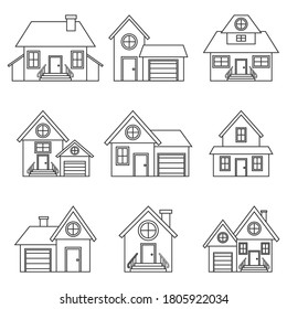 House vector line icons set isolated on a white background.