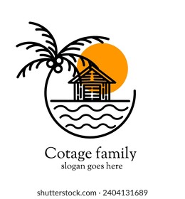 House Vector logo cabin island beach cottage sunset design illustration outdoor roof residential real estate