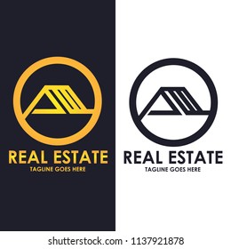 House vector logo template on circle symbol with luxury gold color and black color