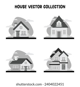 conjunto de cuatro en blanco y negro de estilo plano superior vectorial de casa