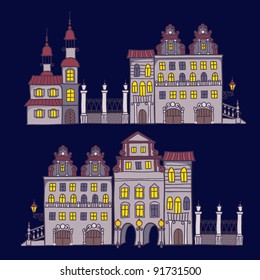 House vector set. Night street