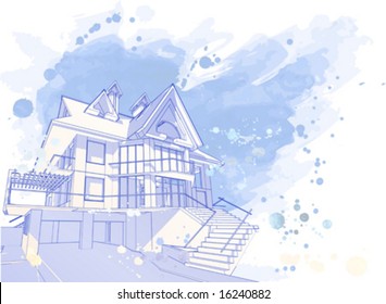 house: vector watercolor draw