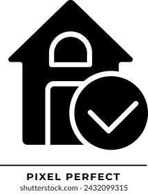 House verification black glyph icon. Safe building construction. Real estate agency service. Home protection. Silhouette symbol on white space. Solid pictogram. Vector isolated illustration