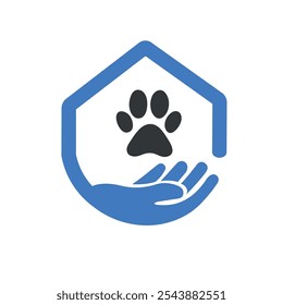 Casa Veterinario Cuidado del animal doméstico Logotipo Mano Icono Pata Vector Plantilla Mascota Veterinario Símbolo Animal Diseño
