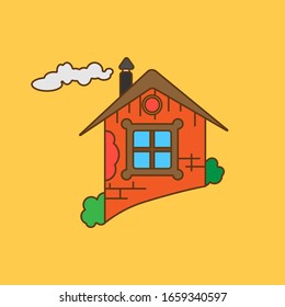 House in a village or in the countryside. Cottage in the woods. Full color vector illustration.