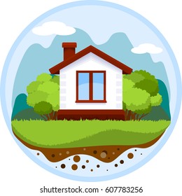 House in the village. Flat concept