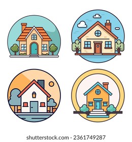 House Vivid Flat Image. Perfect for different cards, textile, web sites, apps 