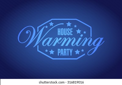 House Warming Party Blue Background Sign Illustration Design Graphic