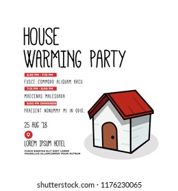 House Warming Party Invitation With Date Time Details And Simple House Vector Illustration 