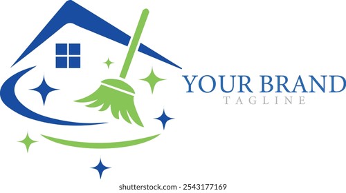 House wash logo template cleaning with broom Vector Design Template illustration.