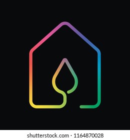 house with water drop icon. line style. Rainbow color and dark background
