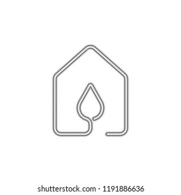 house with water drop icon. line style. Dotted outline silhouette with shadow on white background