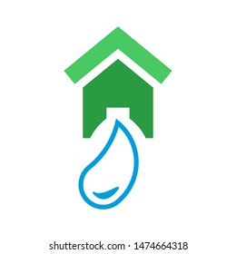 House with water drop logo template vector home plumbing icon design