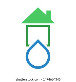 House with water drop logo template vector home plumbing icon design