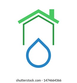House with water drop logo template vector home plumbing icon design