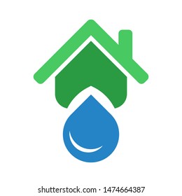 House with water drop logo template vector home plumbing icon design