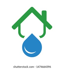 House with water drop logo template vector home plumbing icon design