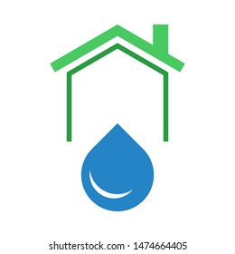 House with water drop logo template vector home plumbing icon design