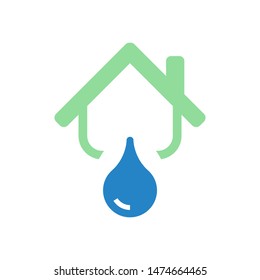 House with water drop logo template vector home plumbing icon design