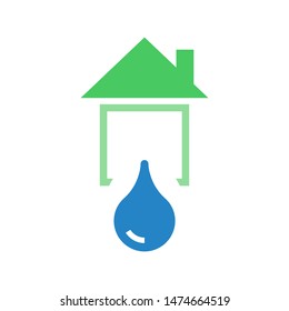 House with water drop logo template vector home plumbing icon design