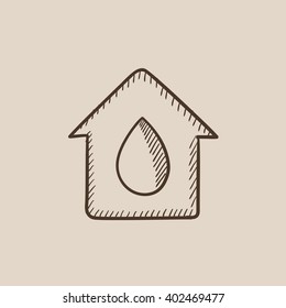House with water drop sketch icon. House with water drop sketch icon.