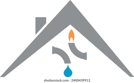 House, water drops and flame, janitor and plumber logo