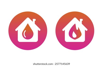 House water plumbing or fire heating protection system ui icon logo vector simple graphic illustration symbol set, leakage or burning insurance alarm sign modern trendy silhouette shape image clip art