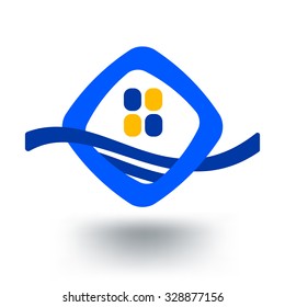 House with a wave.  Abstract icon.
