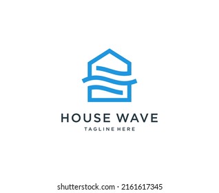 House with wave logo design vector template
