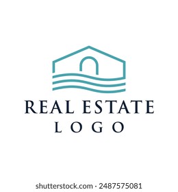 Logo de la onda de la casa. Adecuado para agencia inmobiliaria, agencia de viajes, resort y vacaciones