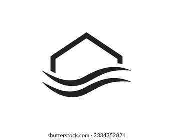 house with waves logo design