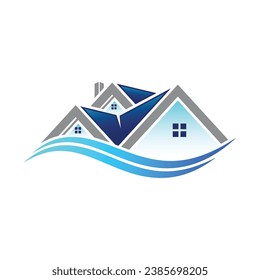 house and waves logo template, house and waves logo elements, house and waves vector