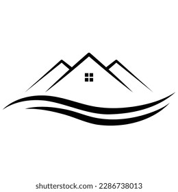 House and waves vetor icon design. Real estate flat icon.