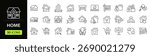 House Web Icon Set in Line Style. Collection of Real estate Linear Icons, Including home, building, buying, renting, property, address, loan, house, key, buy, sell, mortgage and more. Editable Stroke