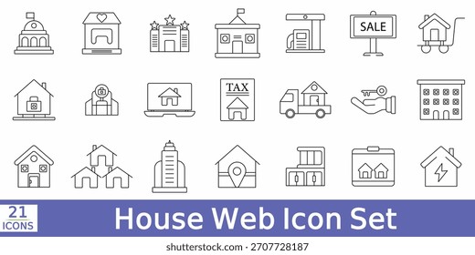 Icono de Web de la casa en estilo de línea. Colección de iconos lineales de bienes raíces, incluyendo el hogar