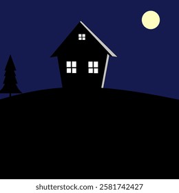 a house when the dark night comes lit by the moonlight