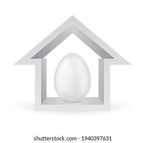House with white chicken egg 3d icon isolated on white background