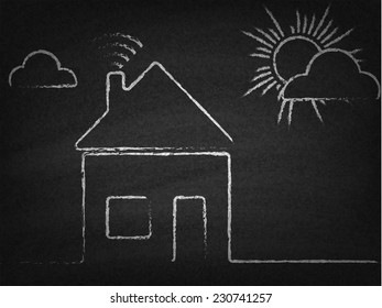 House with wi fi sign drawn chalk on blackboard