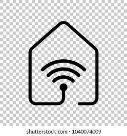 house with wifi icon. line style. On transparent background.