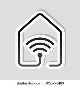 house with wifi icon. line style. Sticker style with white border and simple shadow on gray background