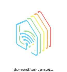 house with wifi icon. line style. Stack of colorful isometric icons on white background