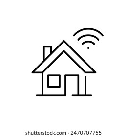 House and wi-fi. Internet access, home network, online connectivity for studying and work. Pixel perfect, editable stroke vector icon